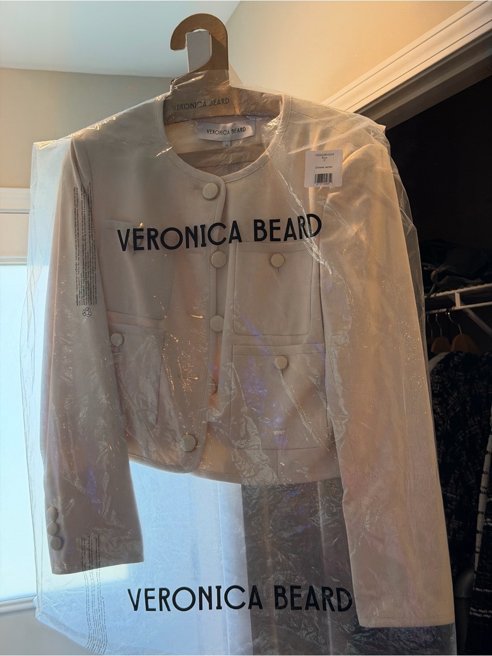 Veronica Beard Ecru Cropped Round-Neck Button Jacket